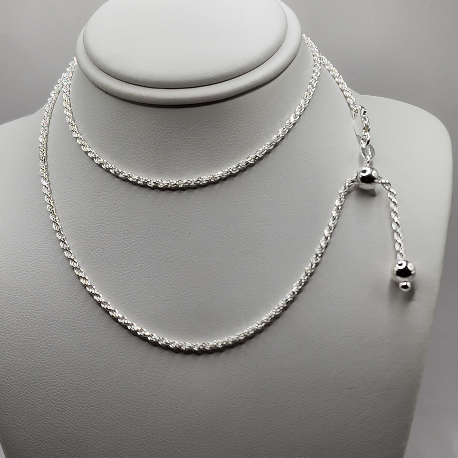 925 NEW Sterling Silver Adjustable Rope Chain 20″ Length 2mm Width FREE SHIPPING