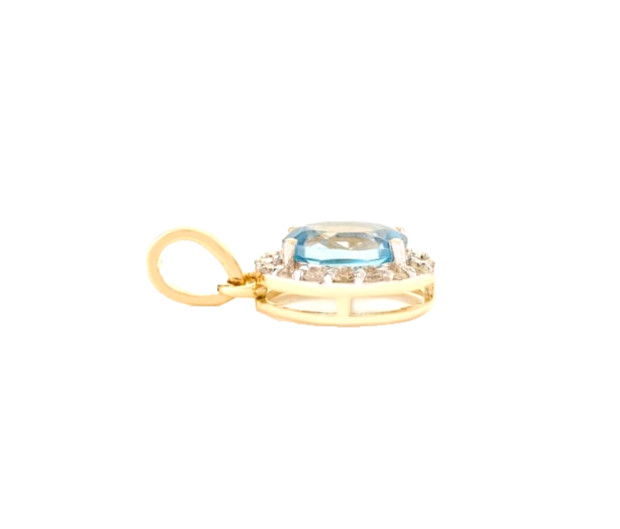 0.78 Ct Natural Blue Topaz & Diamonds Halo Pendant For Women In 14k Yellow Gold
