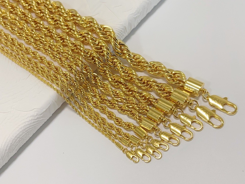 14K Yellow Gold Diamond Cut Rope 2mm-10mm Chain Link Bracelet 7″ 7.5″ 8″ 8.5″ 9″