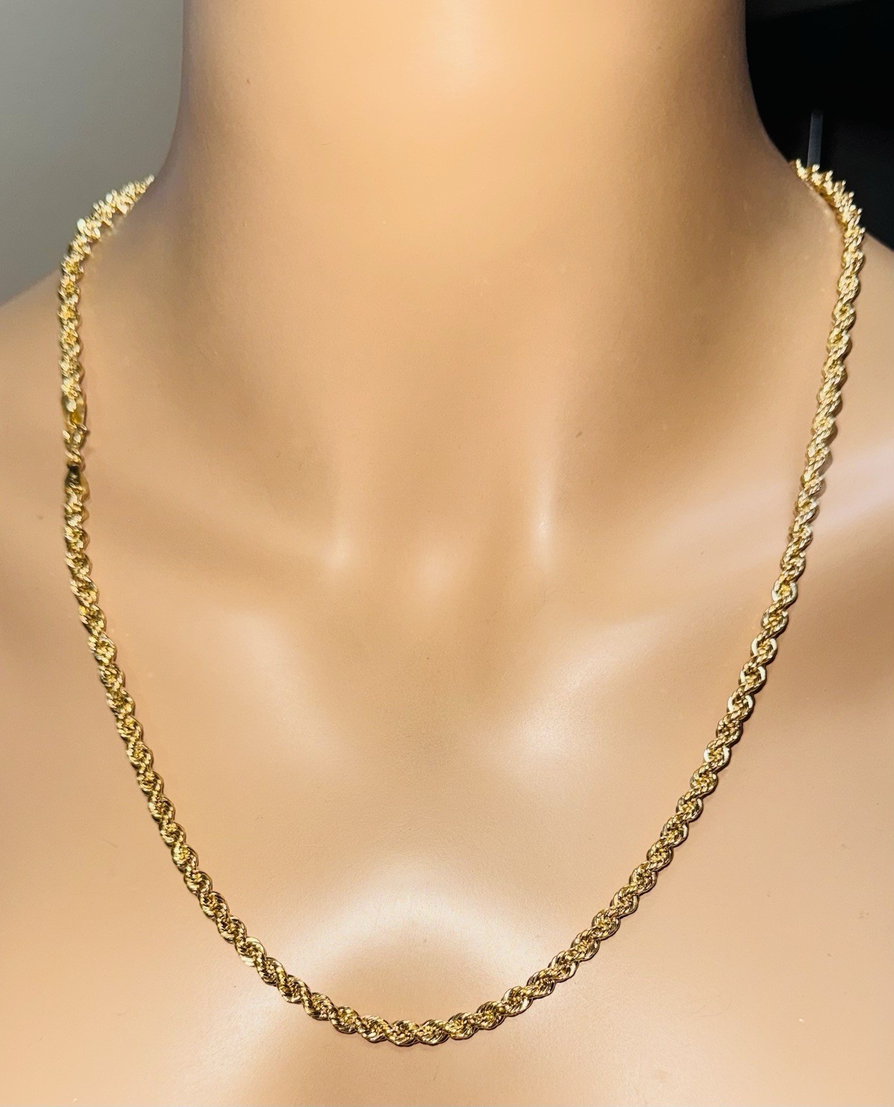 Genuine 18K 750 Real Gold Rope Chain Gold Necklace 23.5/24long 9.43g 4mm Unisex
