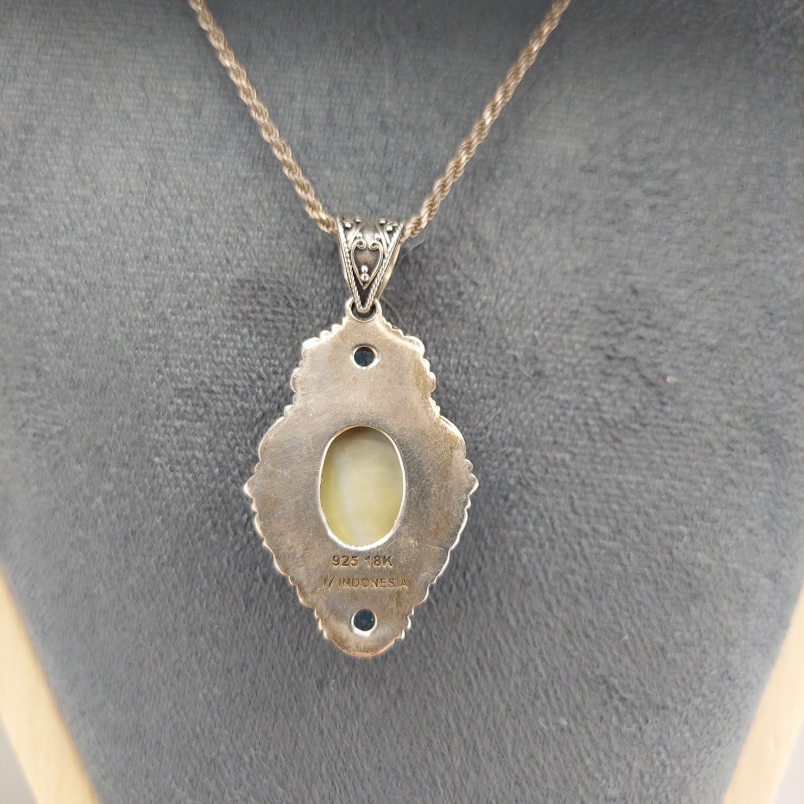 Vintage Balinese Sterling and 18k Pendant with London Blue Topaz and Blue Pearl