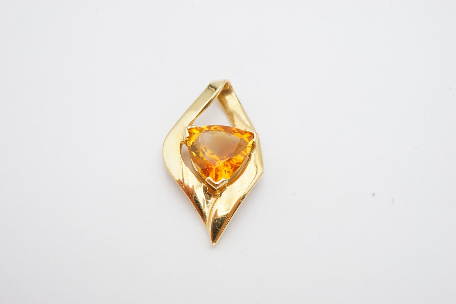 14k Yellow Gold 3 Carat Trillion Cut Citrine Omega Enhancer Pendant