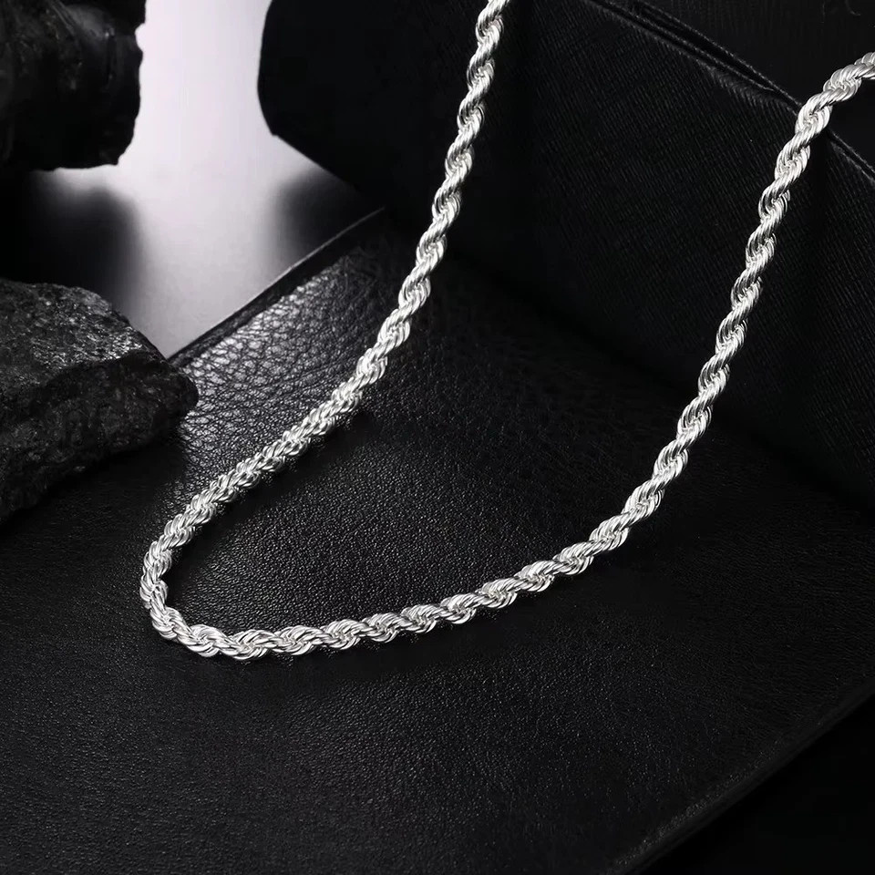 925 Sterling Silver Italian Rope Chain Men’s Necklace 4mm – NEW**
