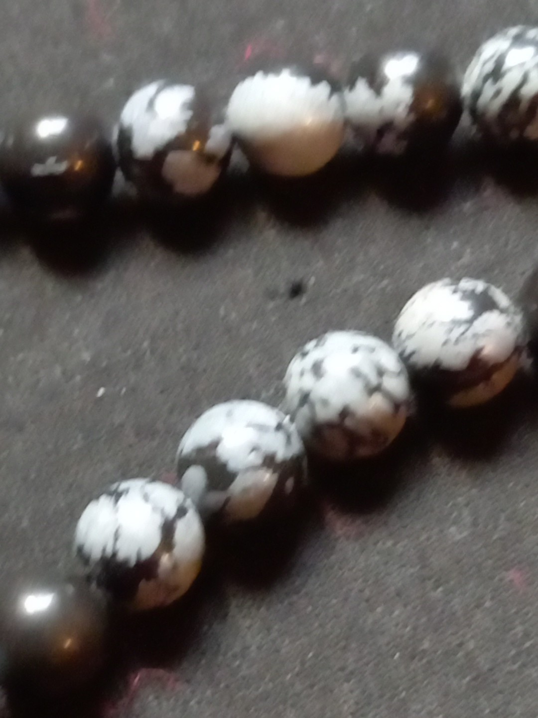 Natural Snowflake Obsidian 10mm Rounds 925 Sterling Silver Necklace 16in 40cm