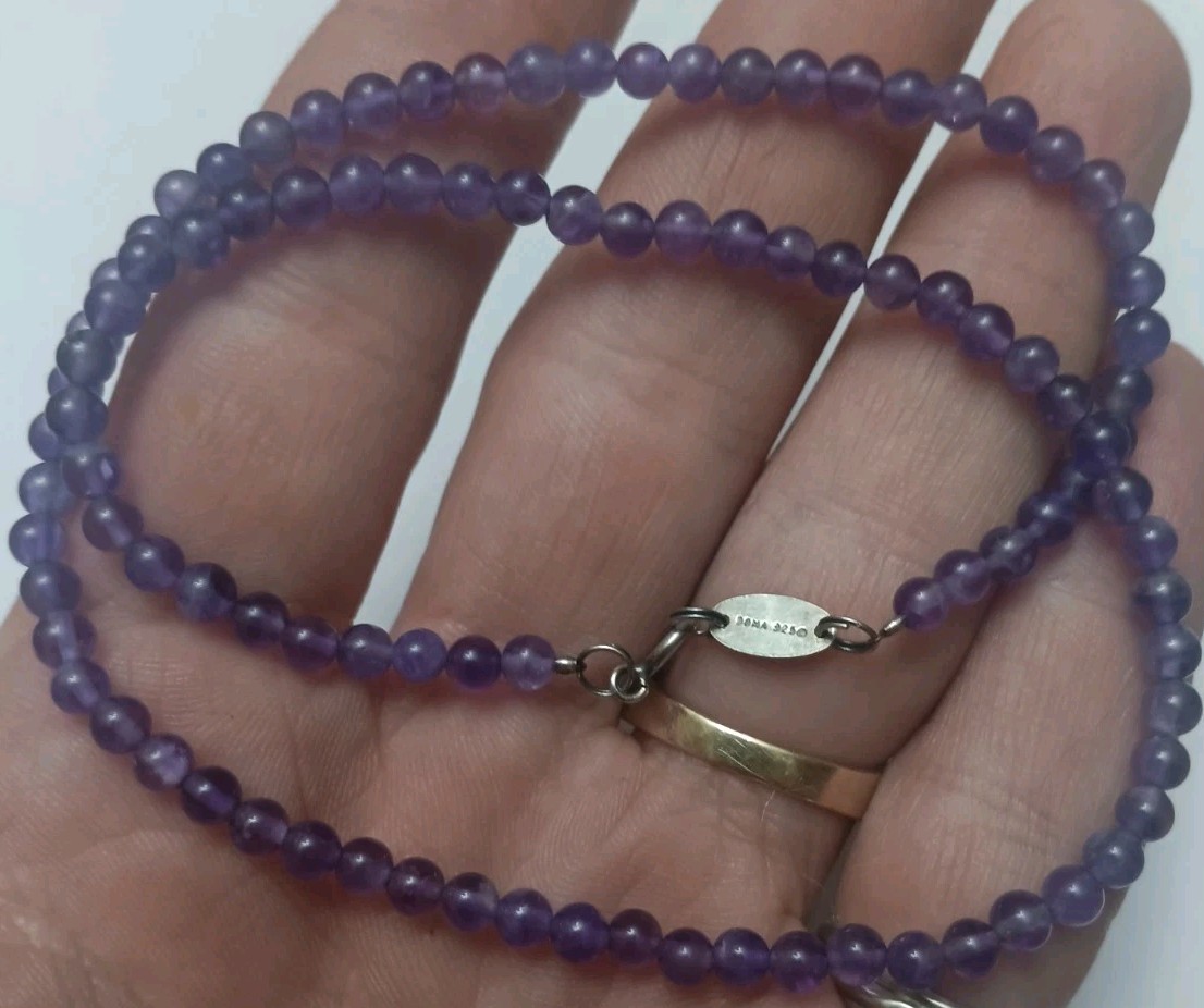 Vintage BOMA 16In Sterling & Natural Purple Amethyst Necklace 925 Silver Tested