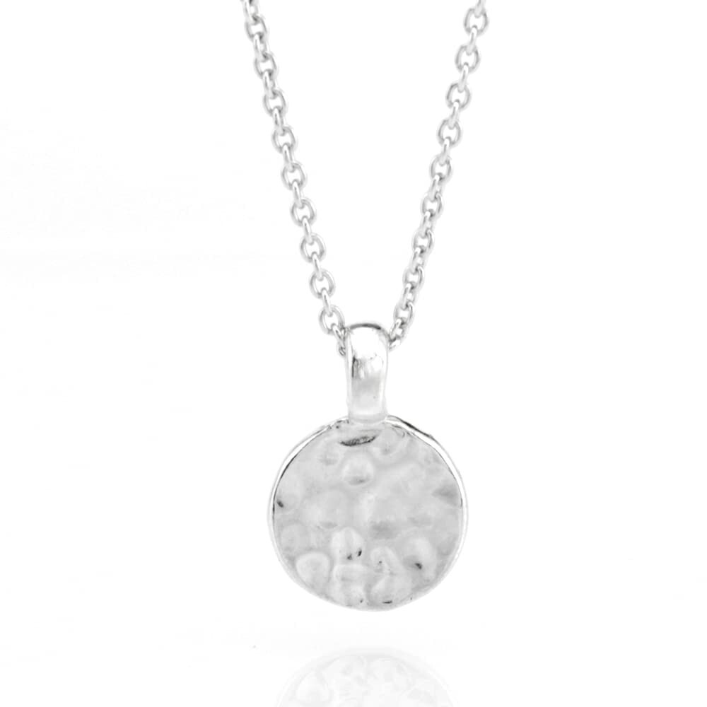 Sterling Silver Small Hammered Disc Necklace
