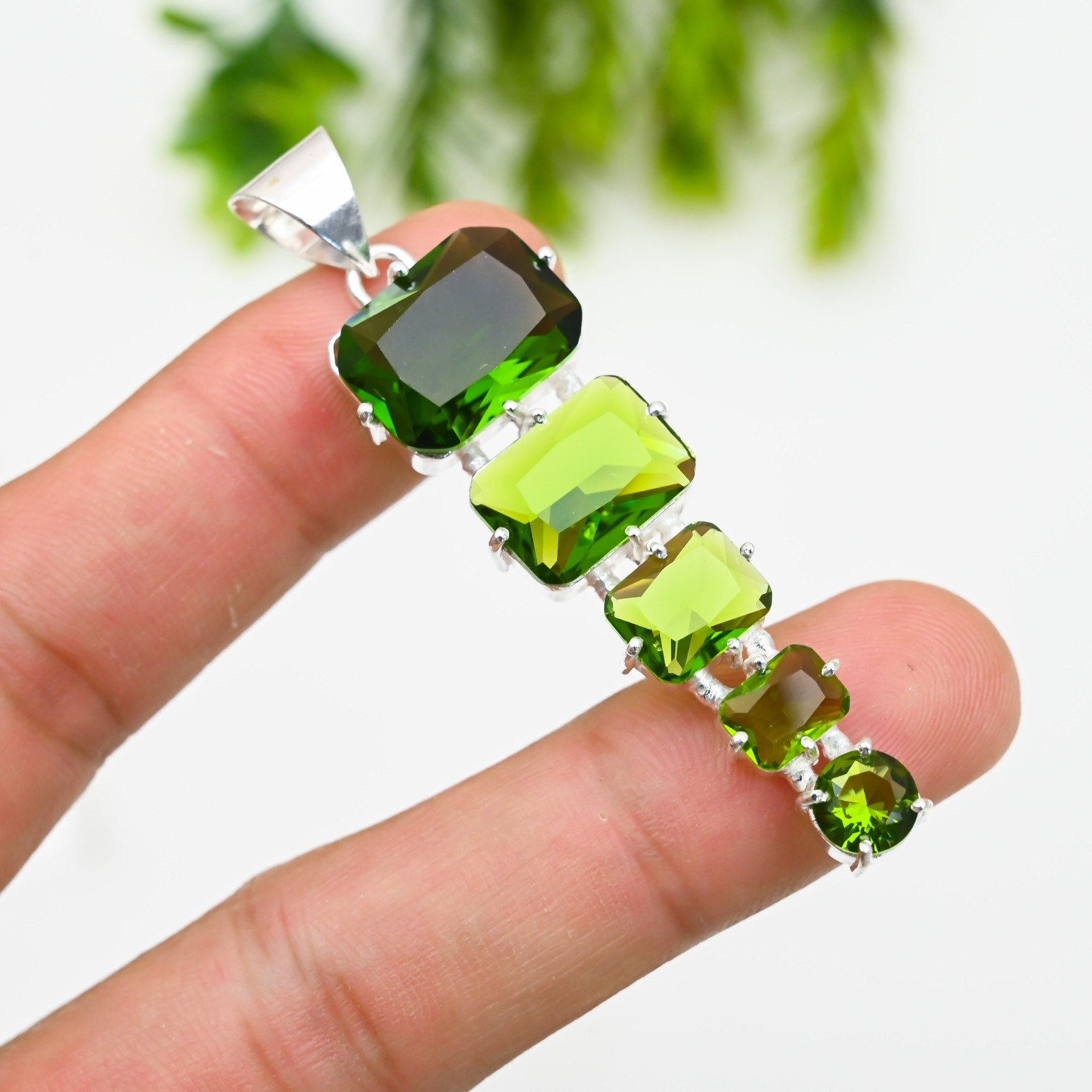 Green Peridot Gemstone 925 Sterling Silver Pendant Handmade Jewelry Gift For