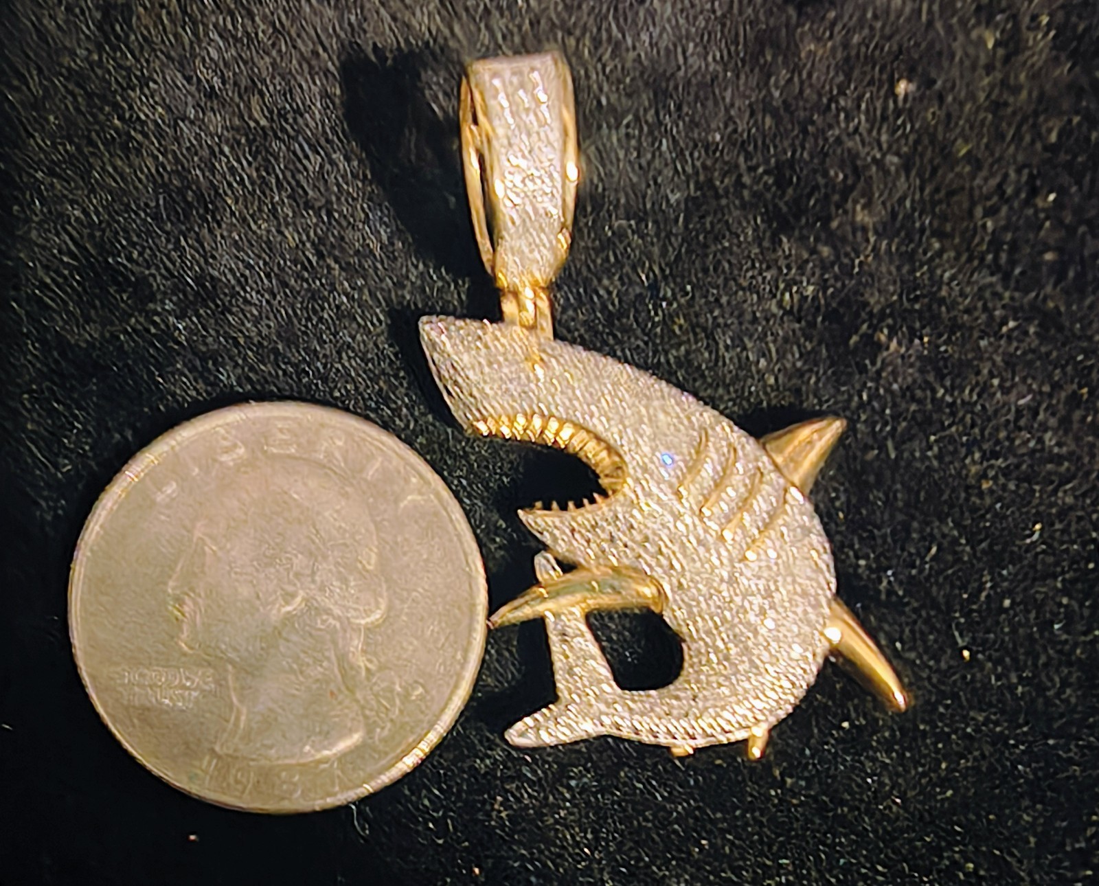 10k Gold Diamond Shark Pendant