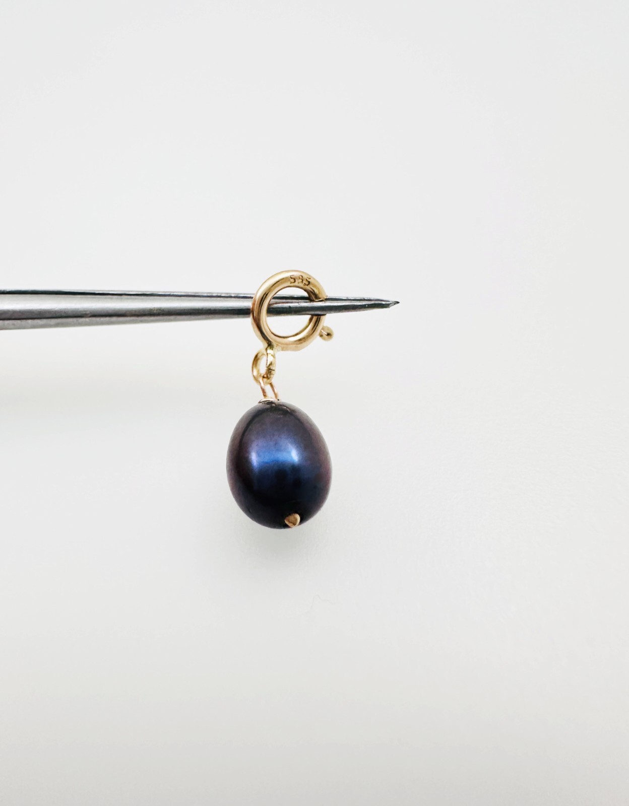 14K Solid Yellow Gold Dangle 6mm Mini Peacock Pearl Charm Pendant w/Spring Clasp