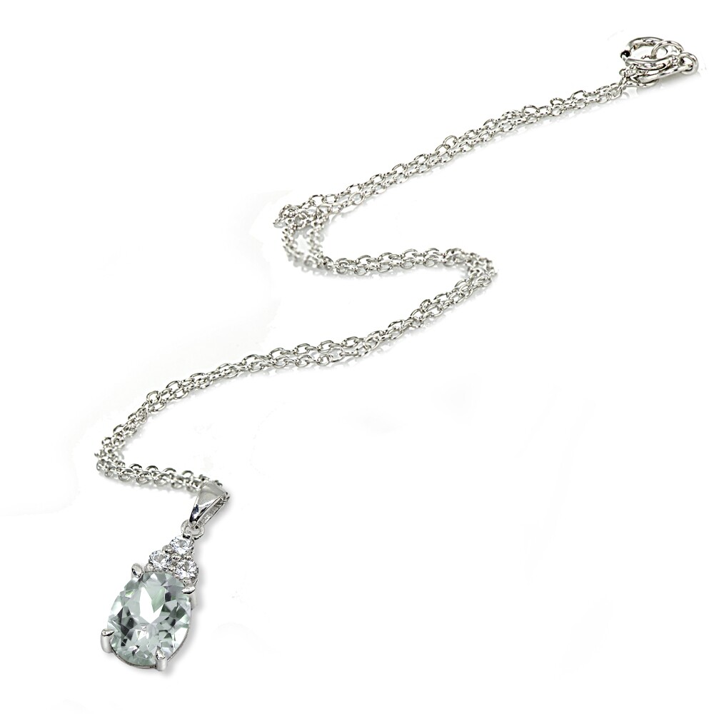 Sterling Silver Very Light Aquamarine and White Topaz Oval Pendant Necklace