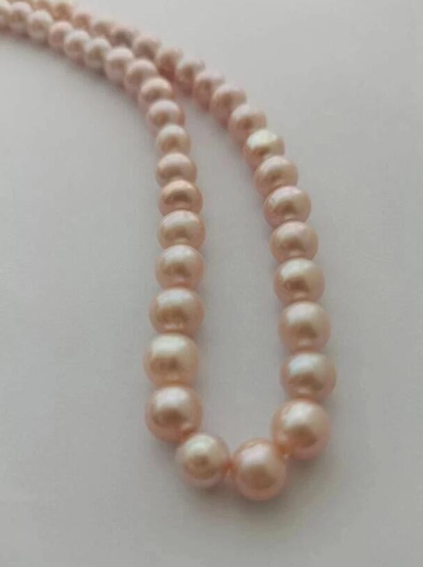 Authentic photo 18 inch AAAA Japan Akoya 7-8mm pink pearl necklace 14K