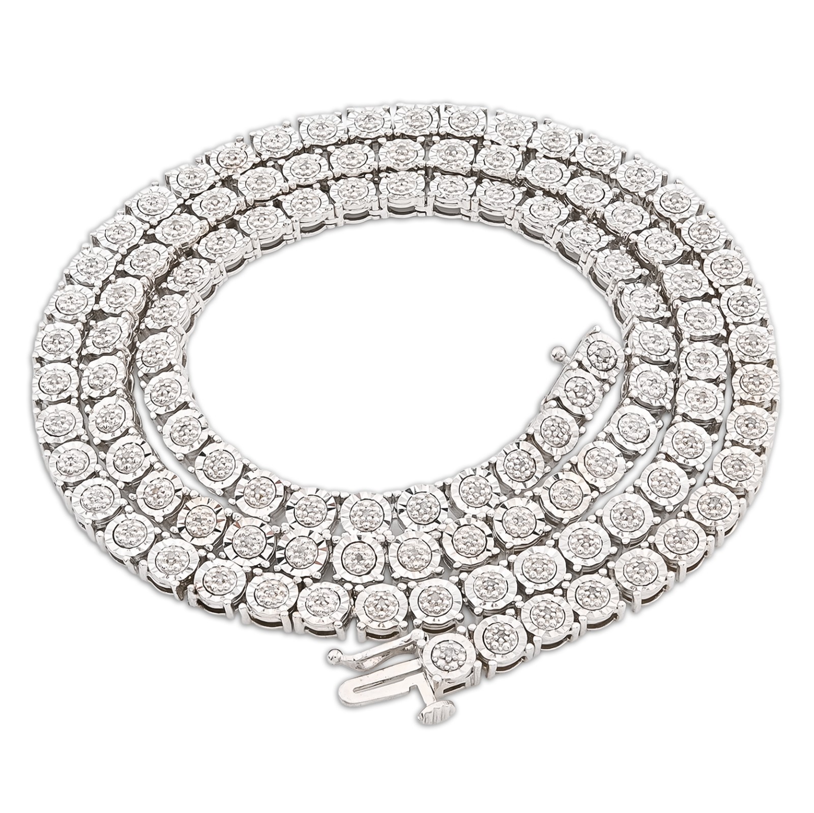 925 Silver 2.75CTW Illusion Setting 22 Inches Tennis Chain Necklace 35 grams