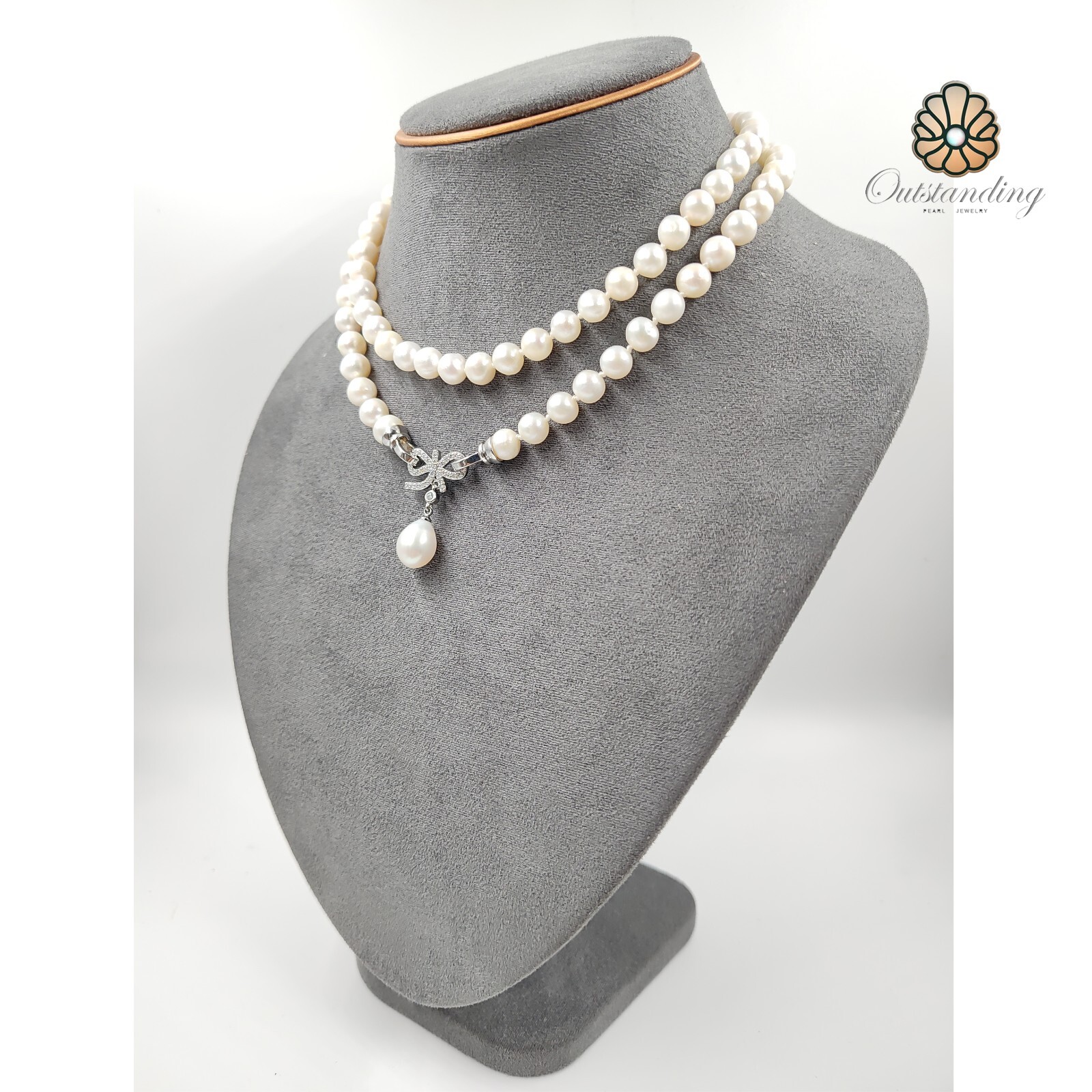 Genuine 30″ Super Luster White Natural Seawater 9mm Pearl Necklace 950 Platinum