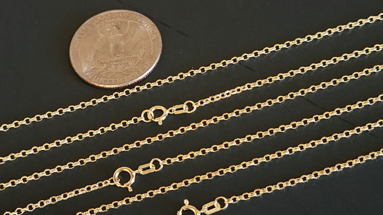 14 k Solid Yellow Gold 1.9 mm Rolo Chain Necklace 16″, 18″, 20″, 22″, 24”.