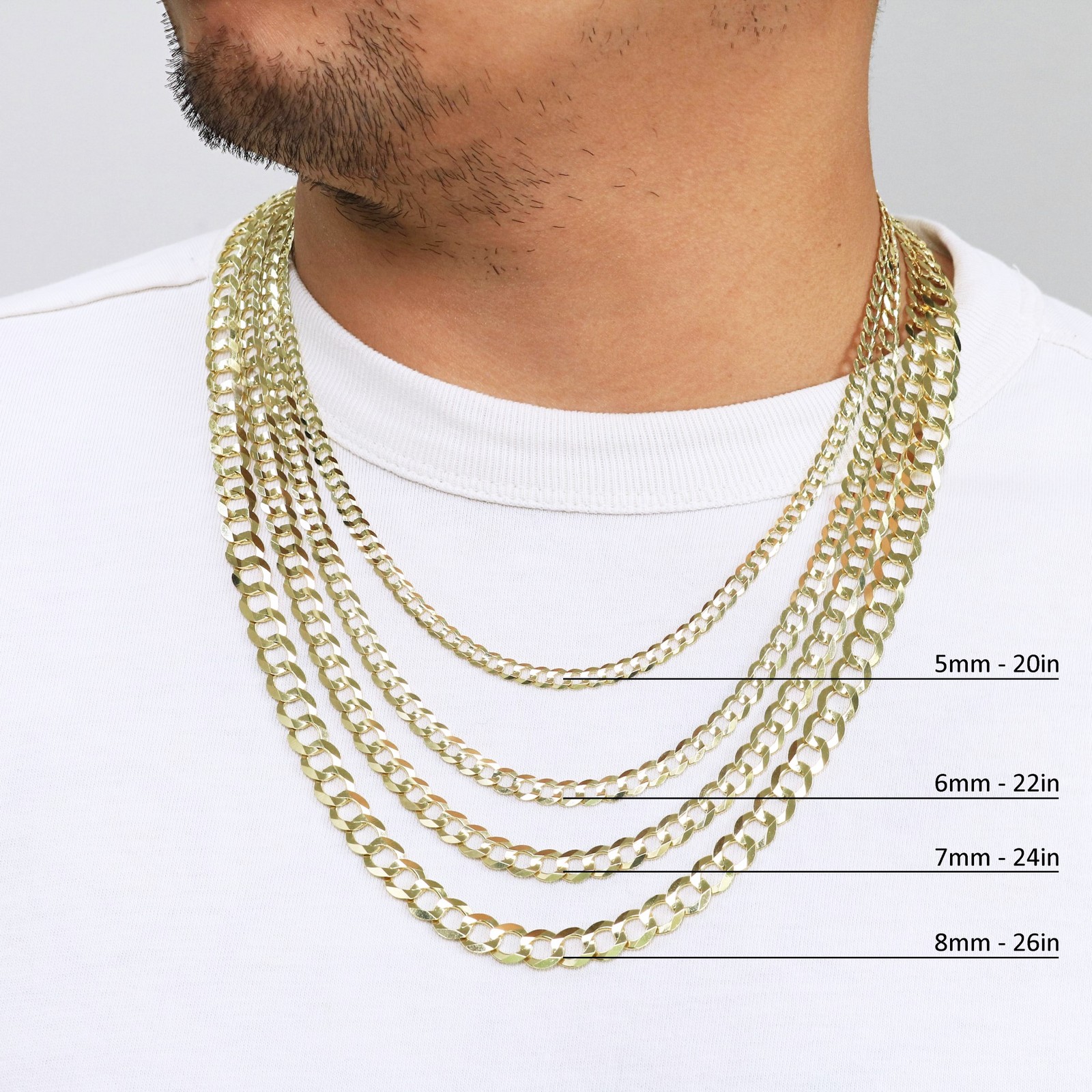 10K Yellow Gold Solid 2mm-12.5mm Cuban Curb Chain Link Pendant Necklace 16″- 30″