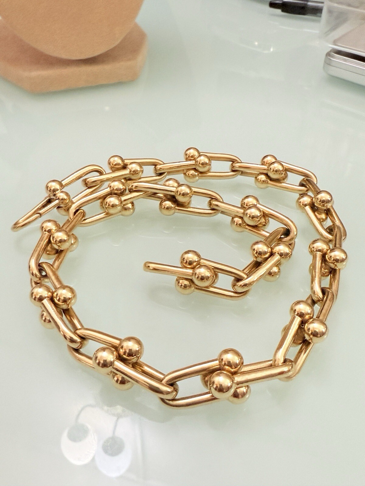 18K Pure Gold Large Horseshoe Chunky Link Chain Necklace Unisex USA