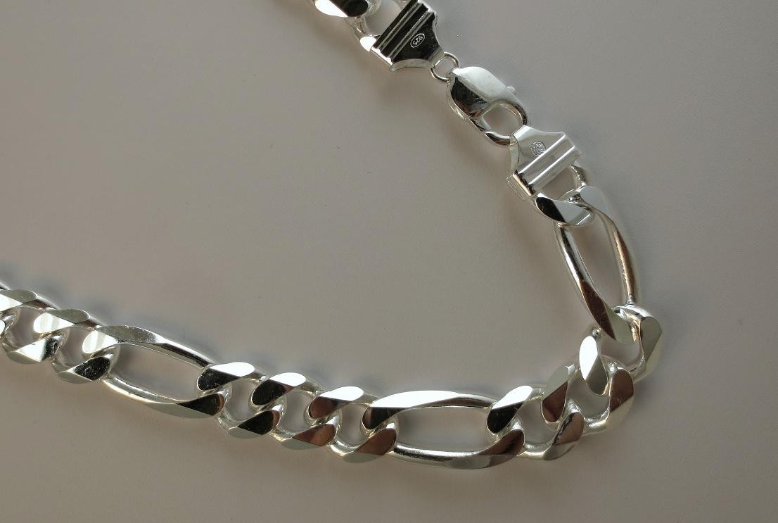 8,9,18,20,22,24,30 inch 13mm Figaro Chain 925 Italian Sterling Silver 350 Gaguge