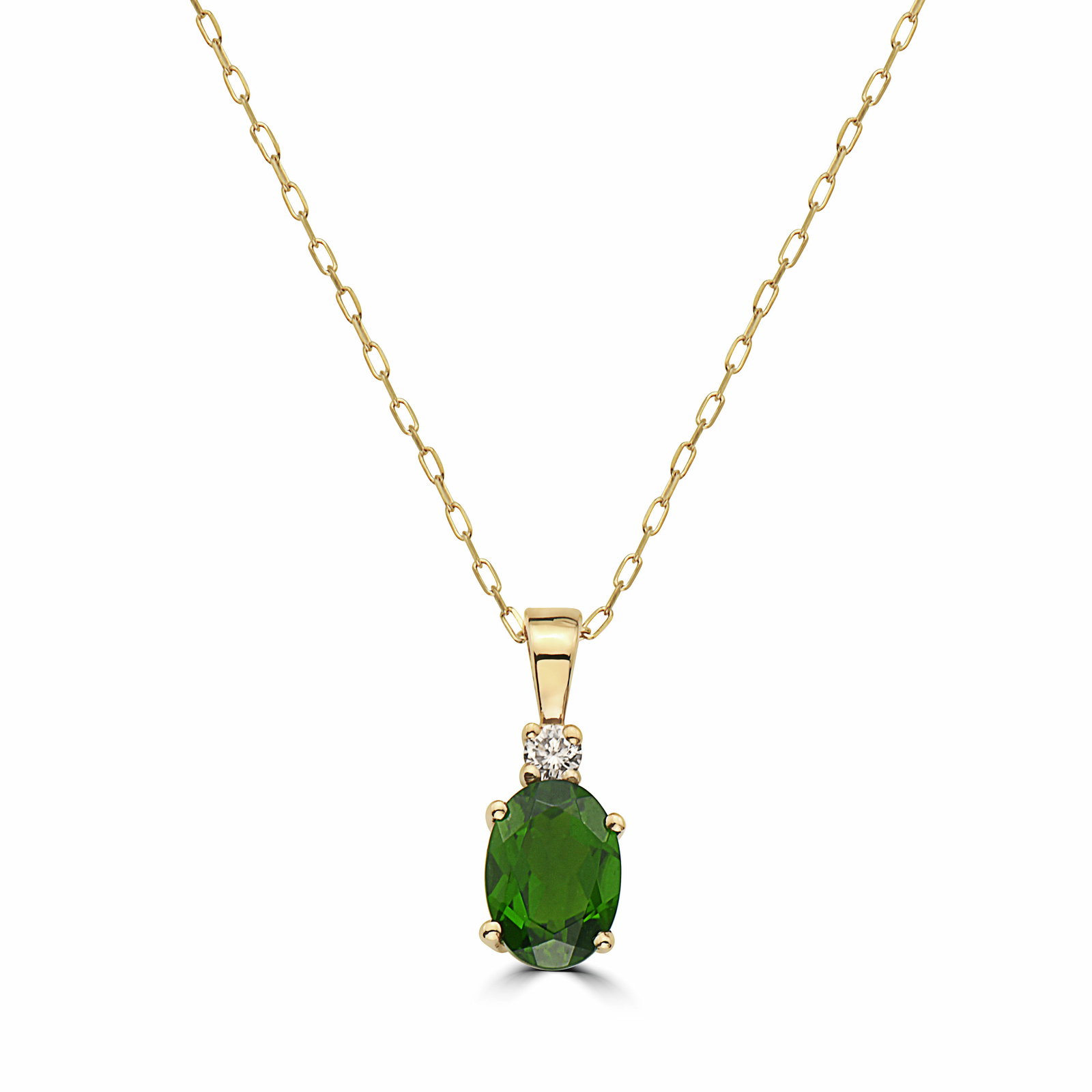 Birthstone 14K Yellow Gold Chrome Diopside Nude Diamond 1.29 ct Pendant Necklace