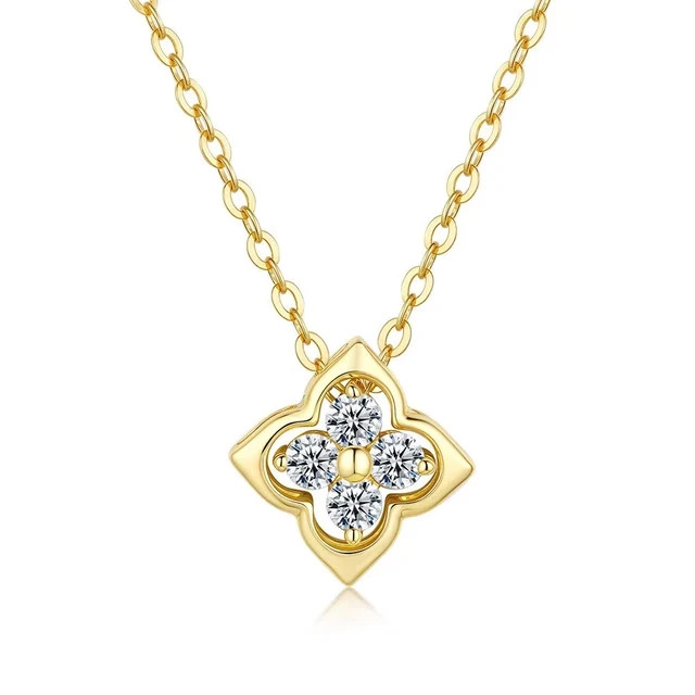 Wedding 0.40Ct Round Cut Moissanite Clover Shape Pendant 14K Yellow Gold Plated