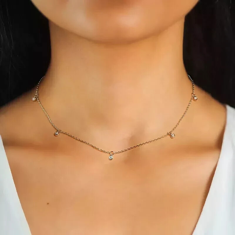 3.00 Ct Round Cut Real Moissanite Women’s Necklace 14k White Gold Plated