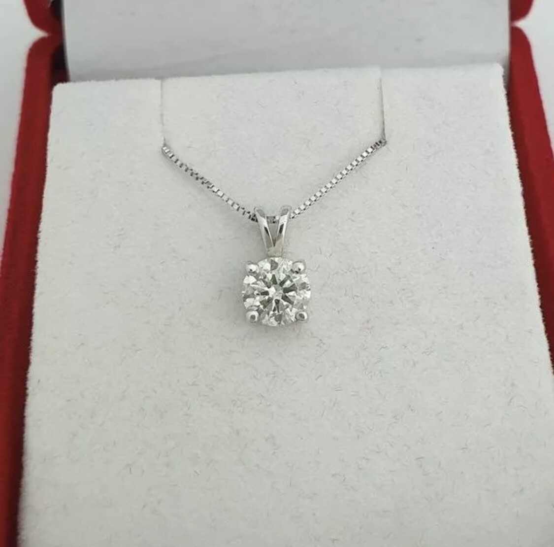 NEW 1 Carat Certified Moissanite Solitaire Necklace Solid 14K White Gold $695.00