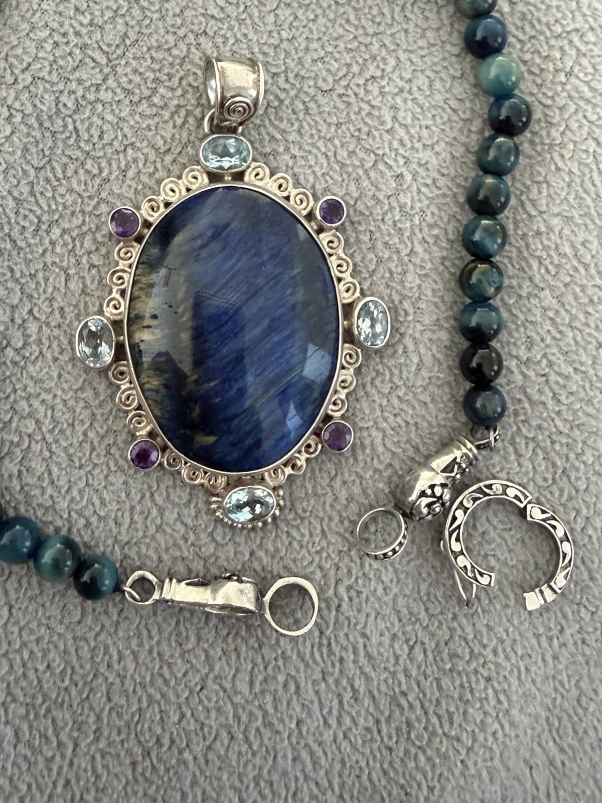Stunning Beria Collection Blue Tiger’s-Eye pendant and necklace S/S