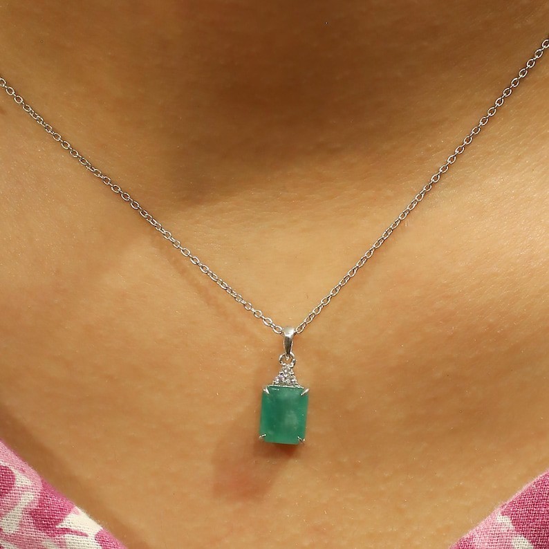 Emerald Necklace | May Birthstone | Emerald Cut Gemstone pendent