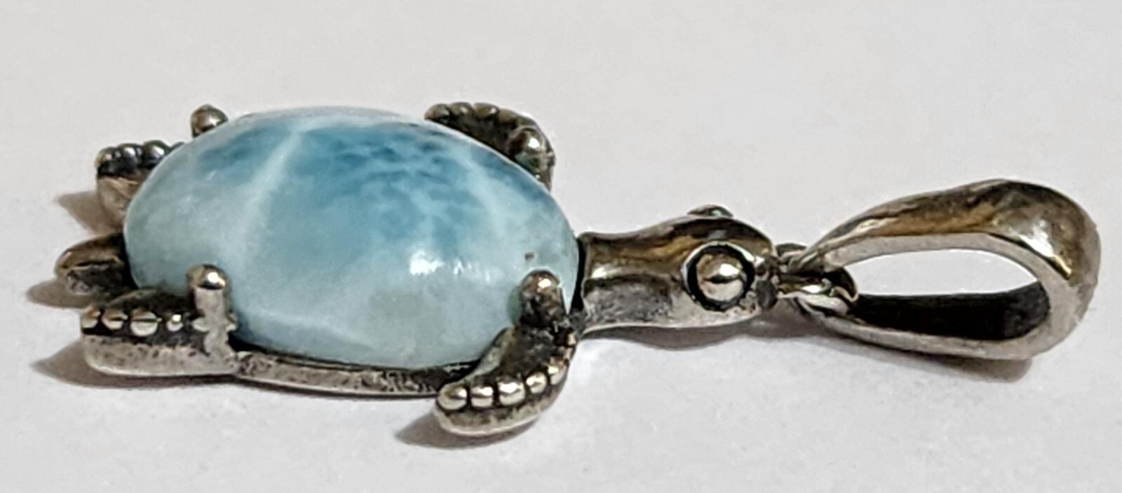 Sea Turtle pendant Genuine Blue Larimar gemstone 925 Sterling Silver # 1