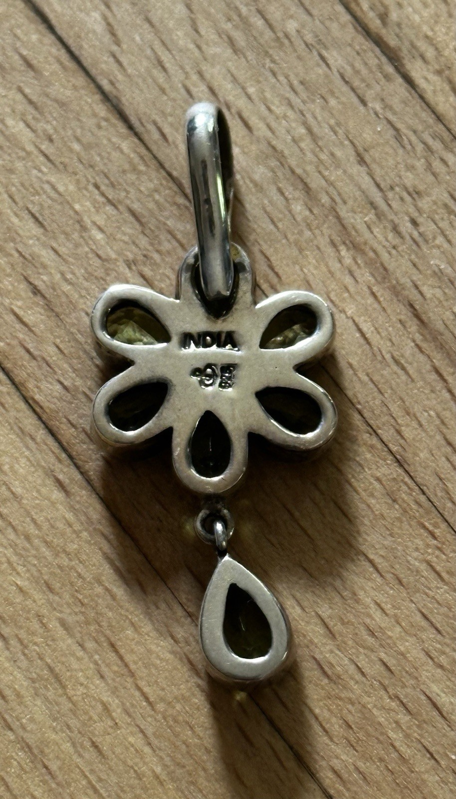 Sterling Silver Peridot And Pink Tourmaline Flower Teardrop Pendant Enhancer