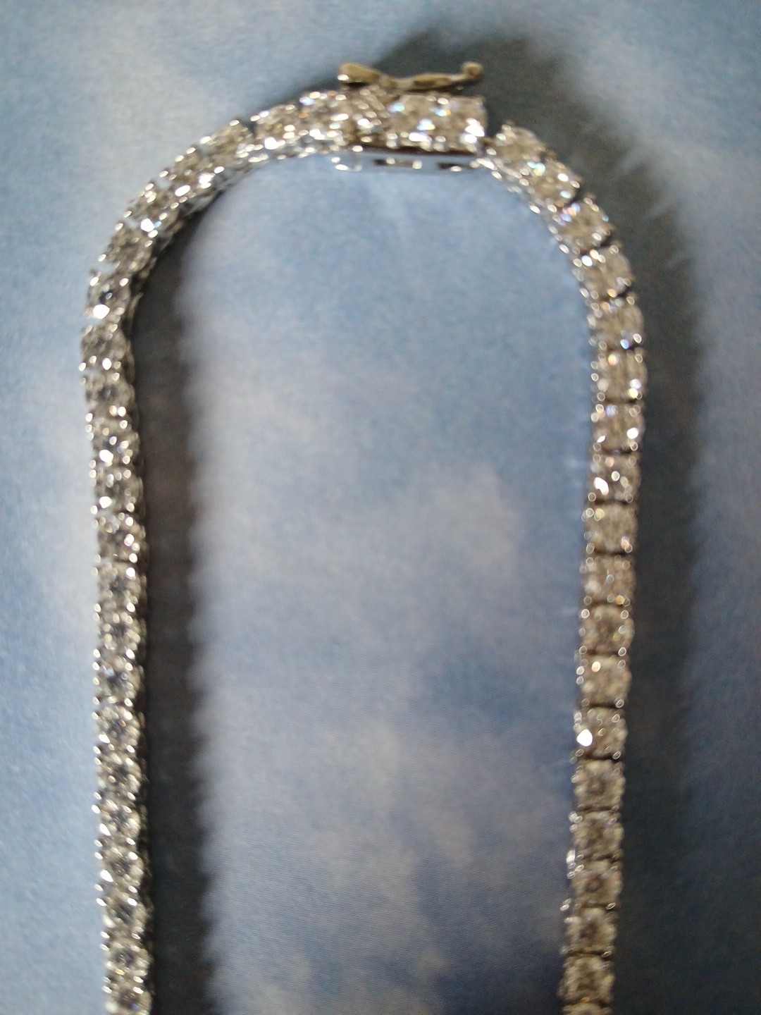 VVS D Color Moissanite Tennis Chain 16″ Rhodium Plated .925 St. Silv. 3mm W/box