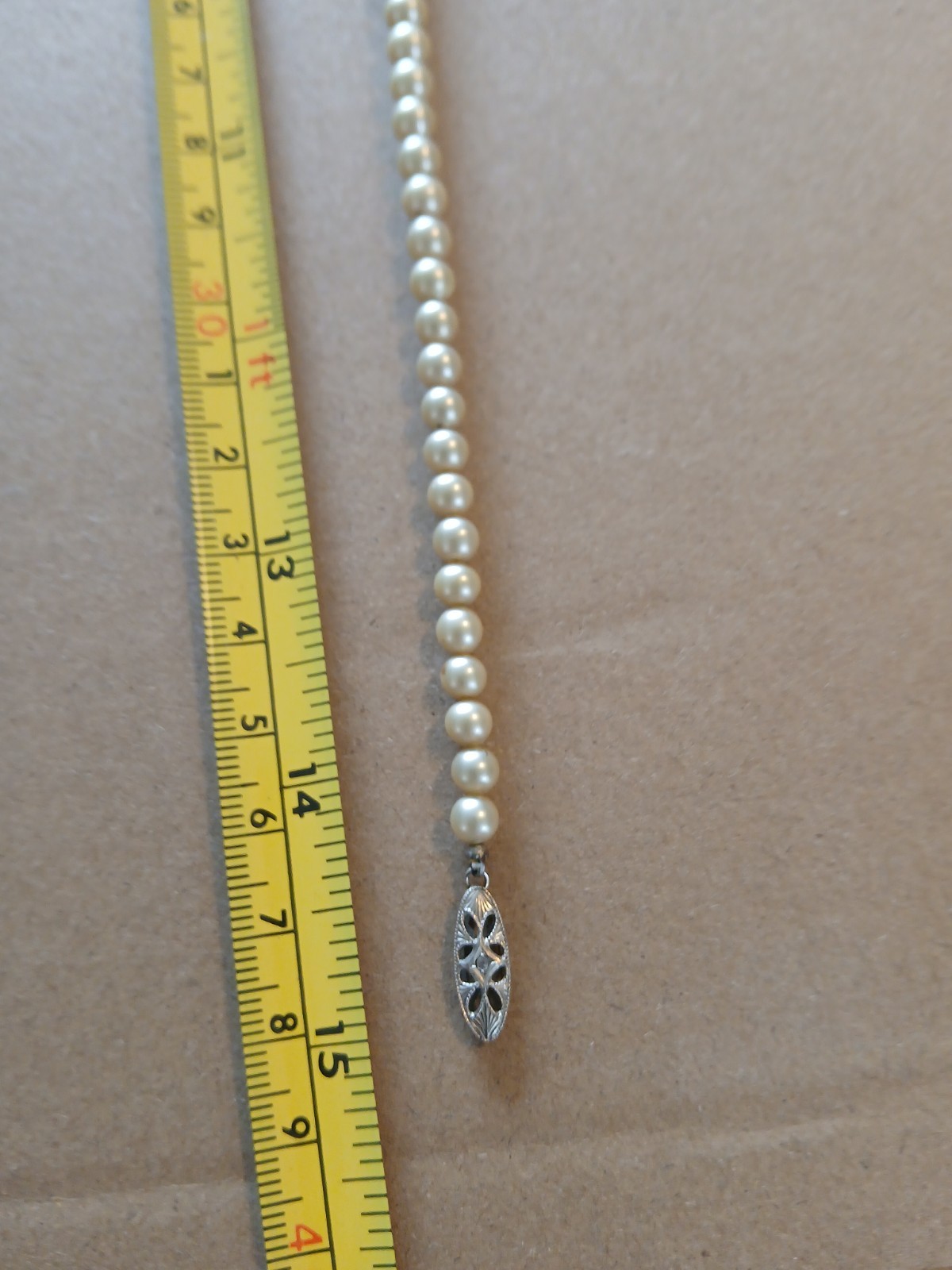 Vintage 14K Art Deco White Pearl Beaded Chain Necklace Round La Tausca Graduated