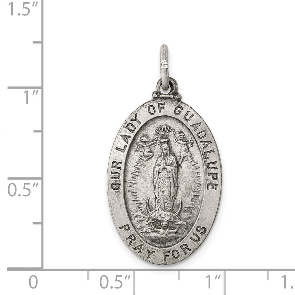 Sterling Silver Antiqued Our Lady of Guadalupe Medal Pendant 2.75gm L-31 mm