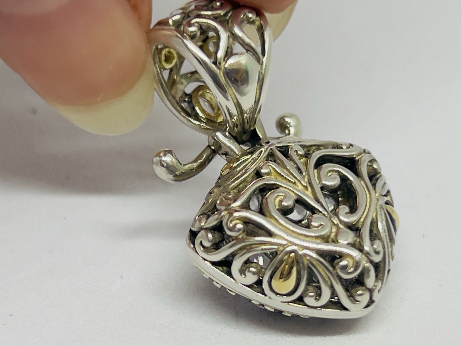 John Hardy Batu 18k Gold 925 Sterling Silver White Topaz Pendant Enhancer