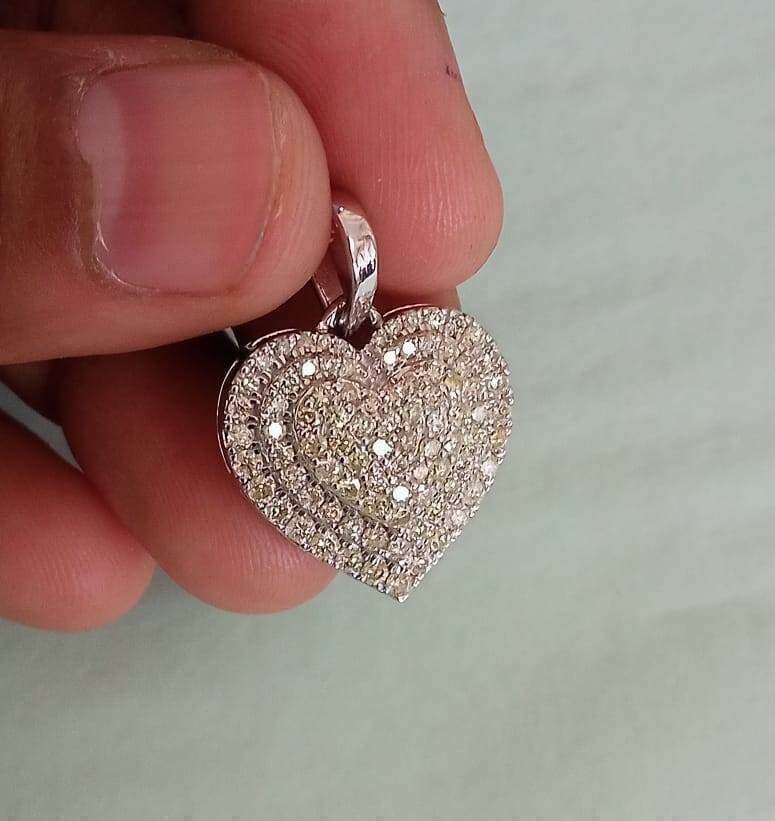 2Ct Round Cut VVS1 Diamond Cluster Heart Pendant 14k White Gold Over Free Chain