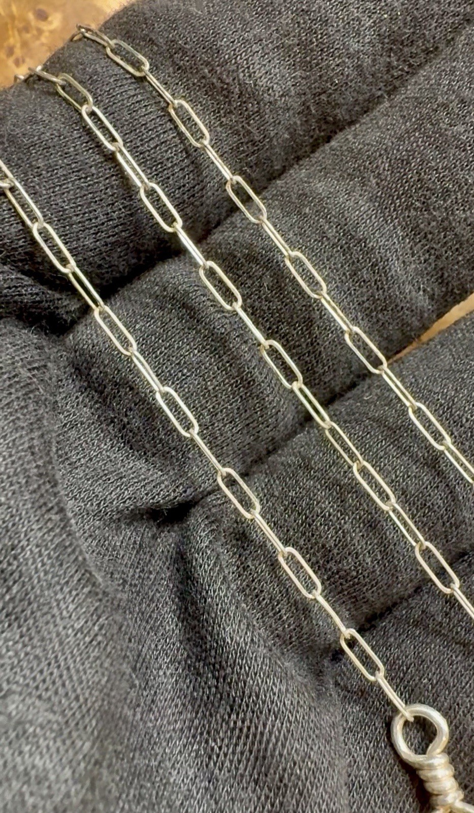 Sterling Diamond Geometric Hoop Paper Clip Lariat Style Necklace 23” Handmade