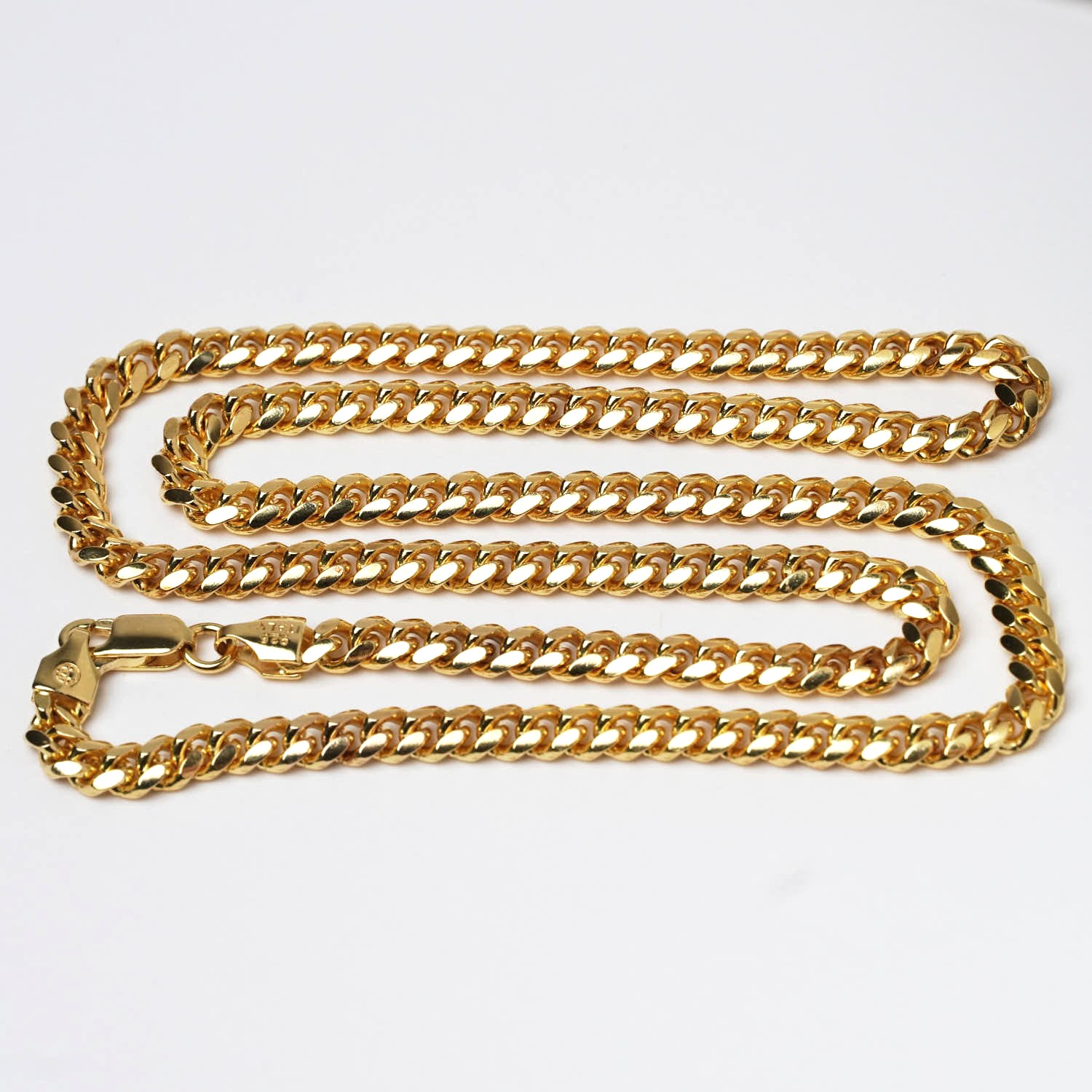 18k Gold Vermeil Sterling Silver Cuban Curb Link Chain Necklace 52cm 20.5″ ITALY