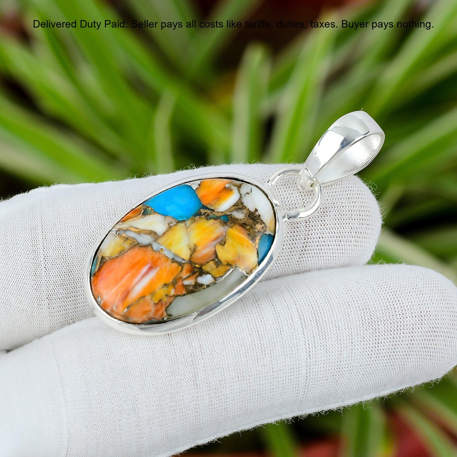 925 Silver Spiny Oyster Copper Turquoise Gemstone Bezel Boho New Pendant Jewelry
