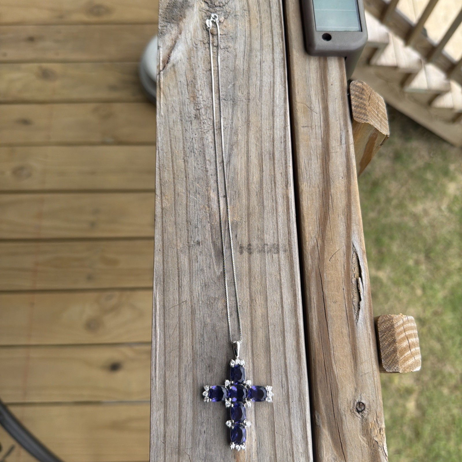 Amerthyst CZ Cross 2.25” Pendant Sterling Silver 925 Mount And 18” Chain 20g