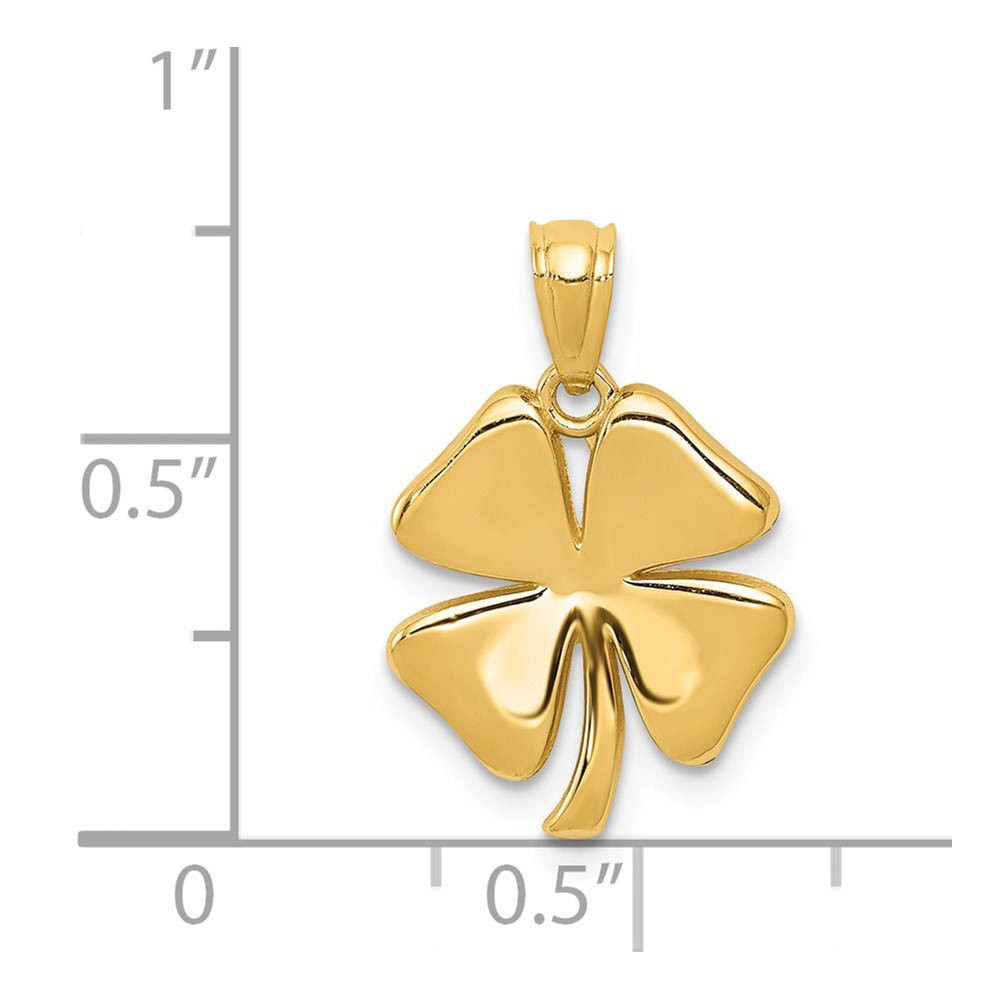 14k Yellow Gold Polished Four Leaf Clover Pendant, 13mm (1/2 inch)