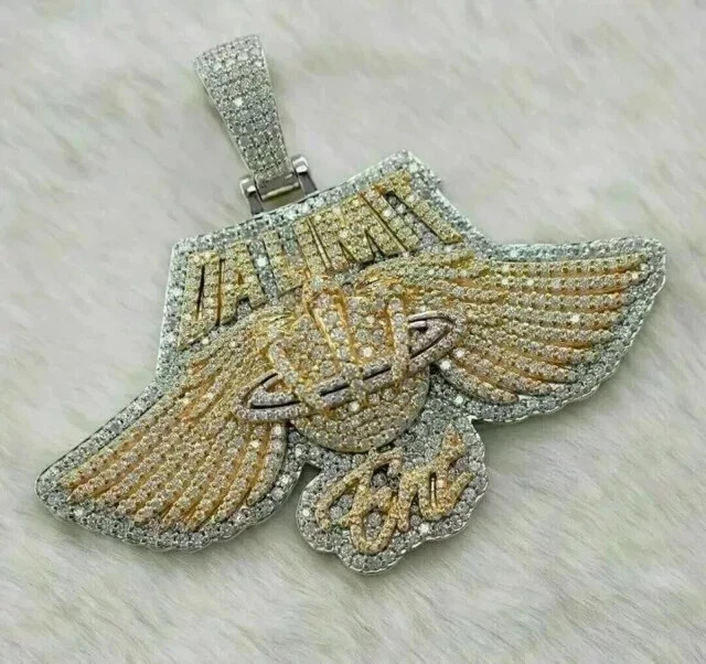 6Ct Round Cut Real Moissanite Men’s Customized Pendant 14k Two Tone Gold Plated