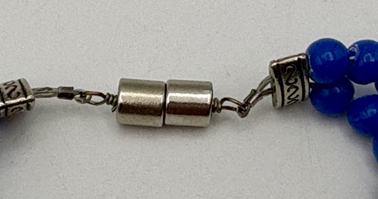 Sterling Silver & Lapis Necklace Double Strand Dyed Stone Beads Magnetic Close