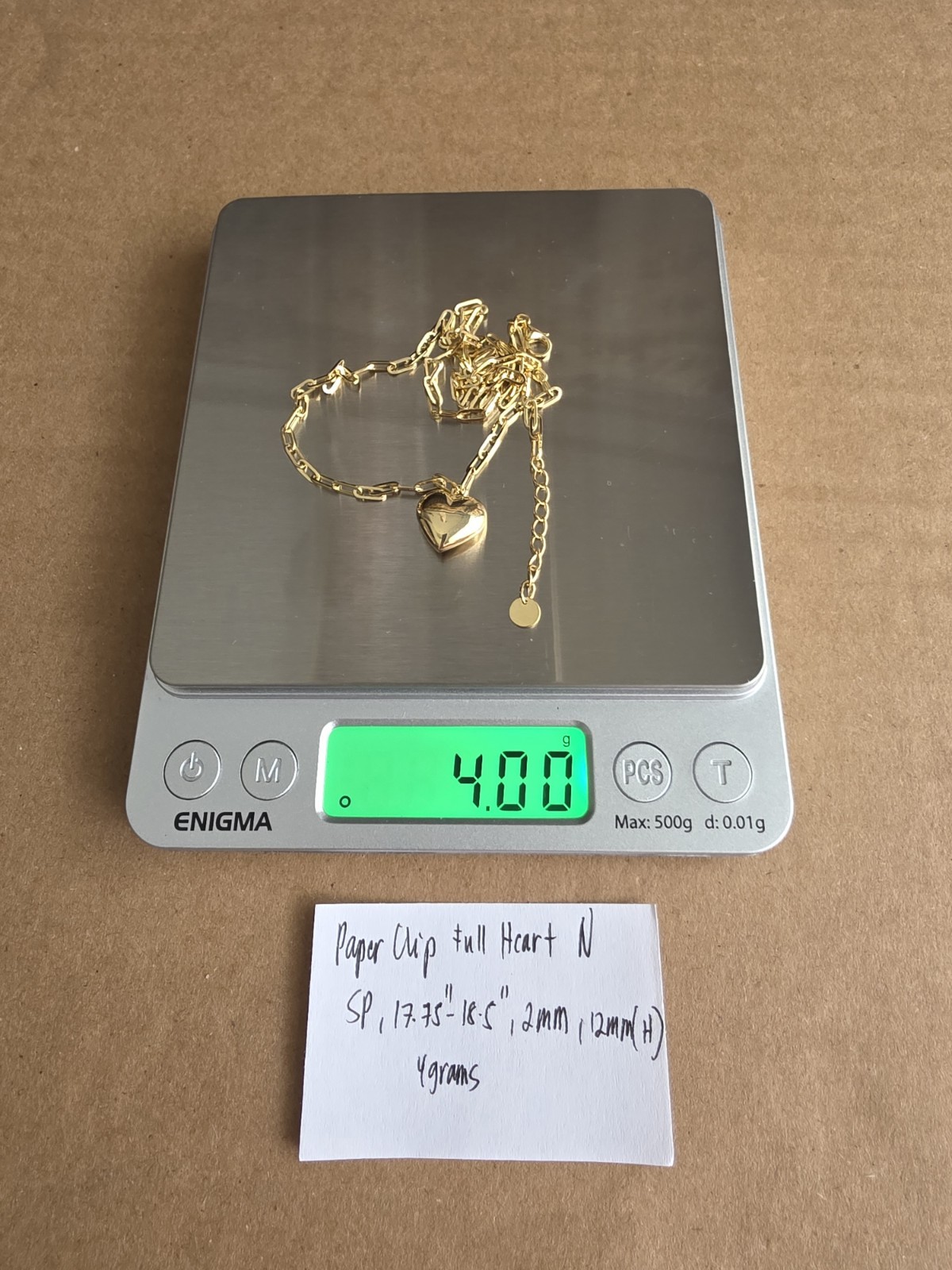 18K Gold PaperClip W/ Small Heart Necklace