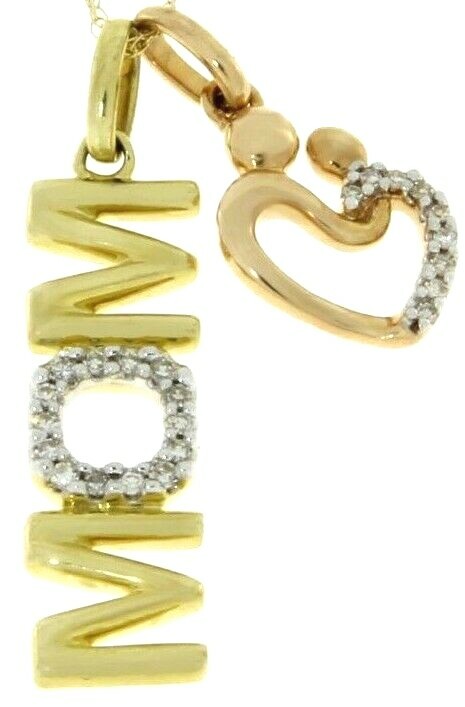 Diamond Mom with Heart Mother & Child Pendant Rose Gold Yellow Gold 10kt