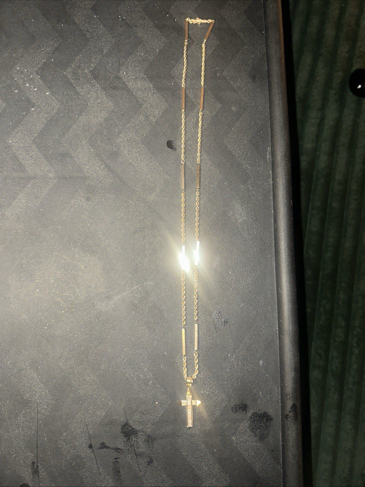 14k Vintage Necklace Rope And Bar Chain 14k Pendant. Stones Unknown 24inch