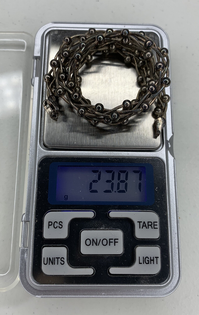 Used Sterling Silver Beaded Necklace, Marked “BS Italy”, 18” Long – 23.8 grams