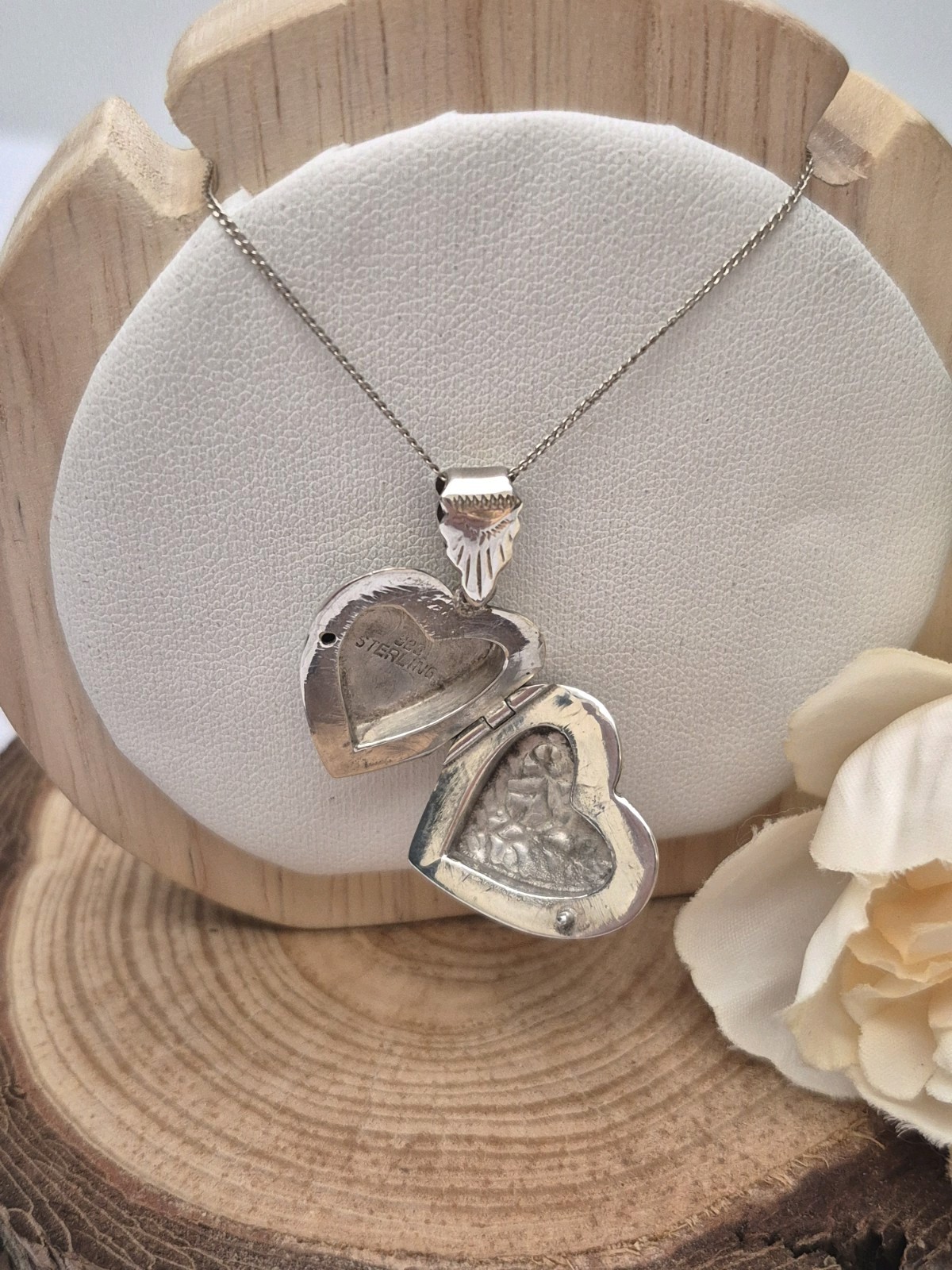 LOCKET – Sterling Silver and Enamel Heart Double Photo Locket Necklace /Chain.