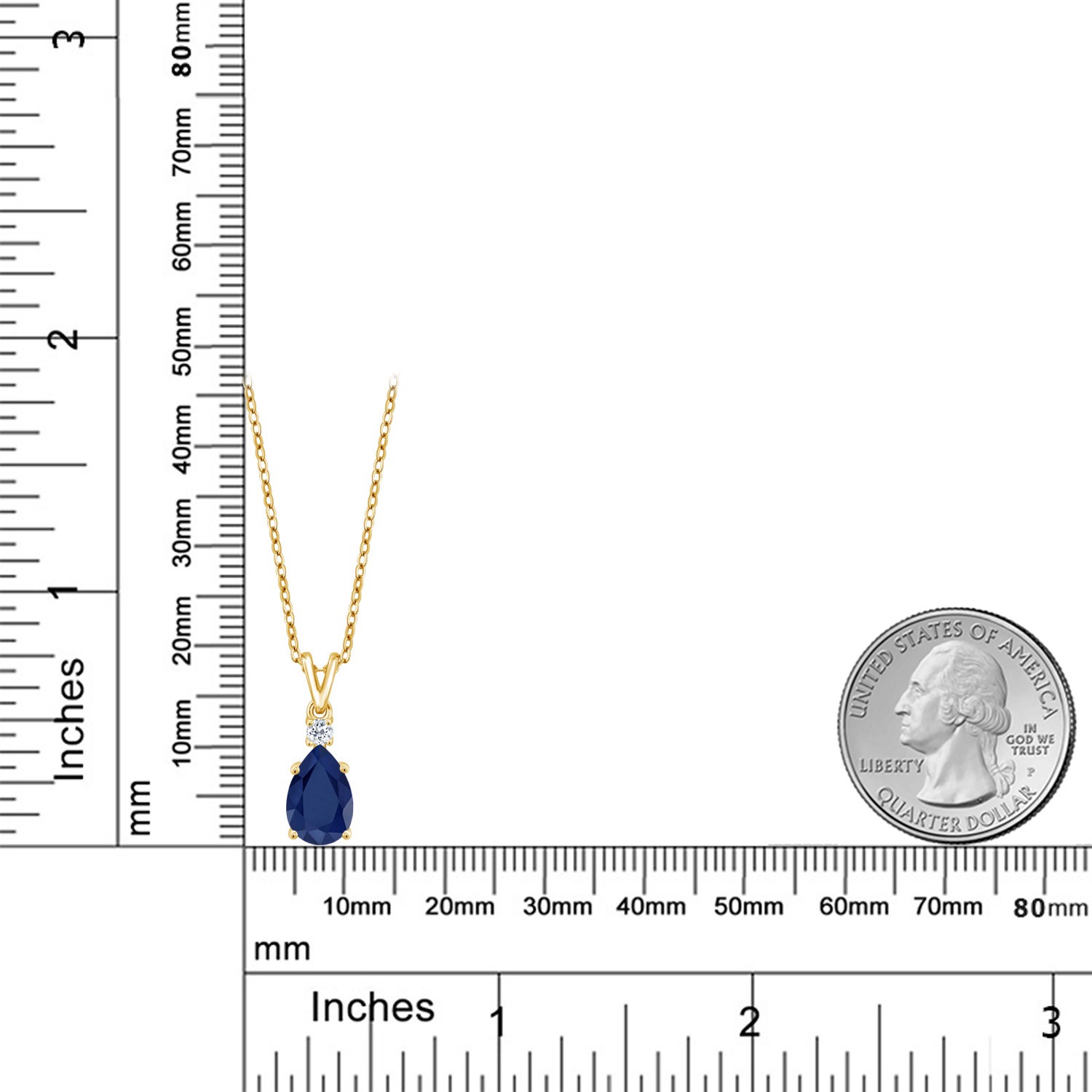 2.25 Ct Sapphire White Topaz 18K Yellow Gold Plated Silver Pendant with Chain
