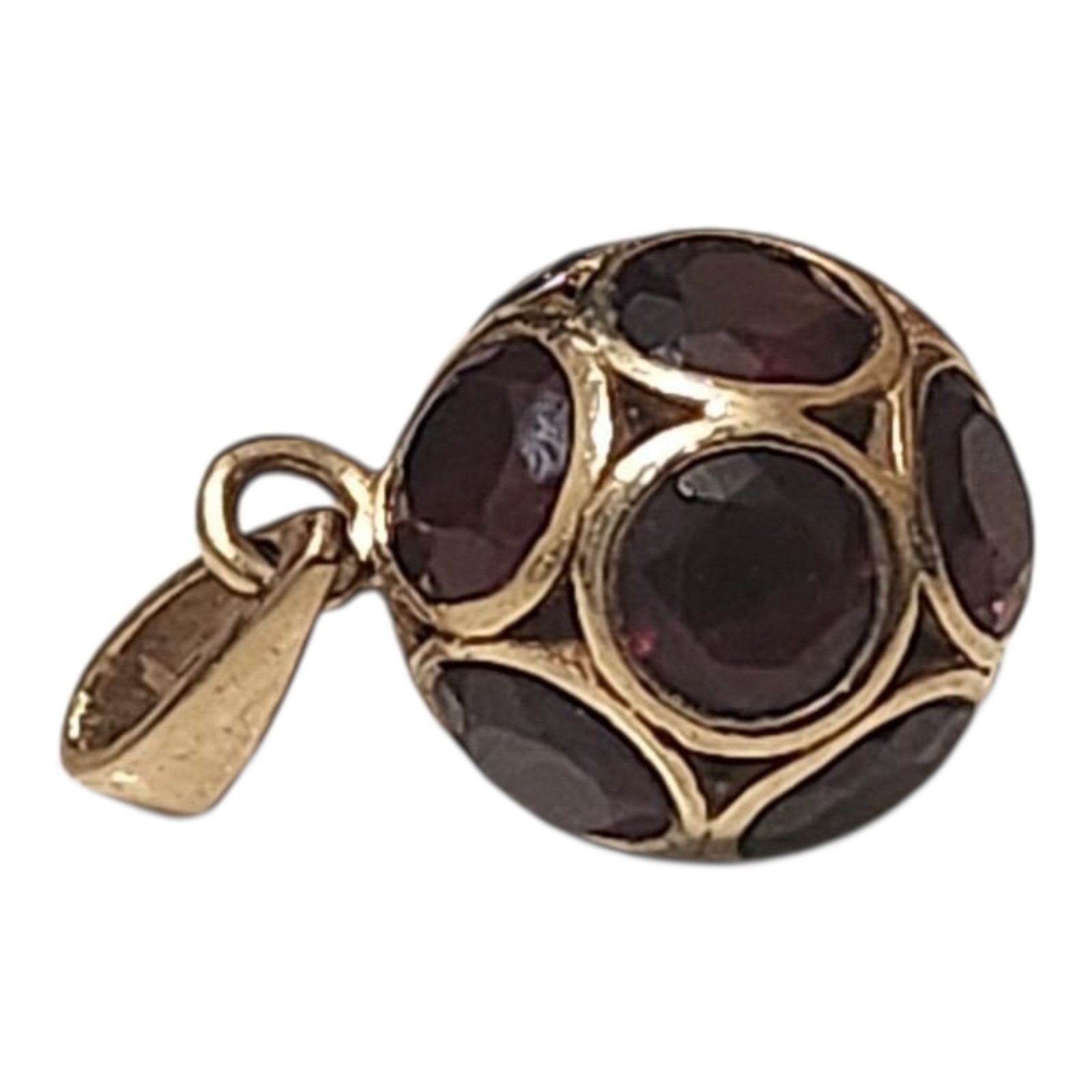 Clyde Duneier 14K Gold Round Garnet Ball January Charm Pendant CID Anniversary