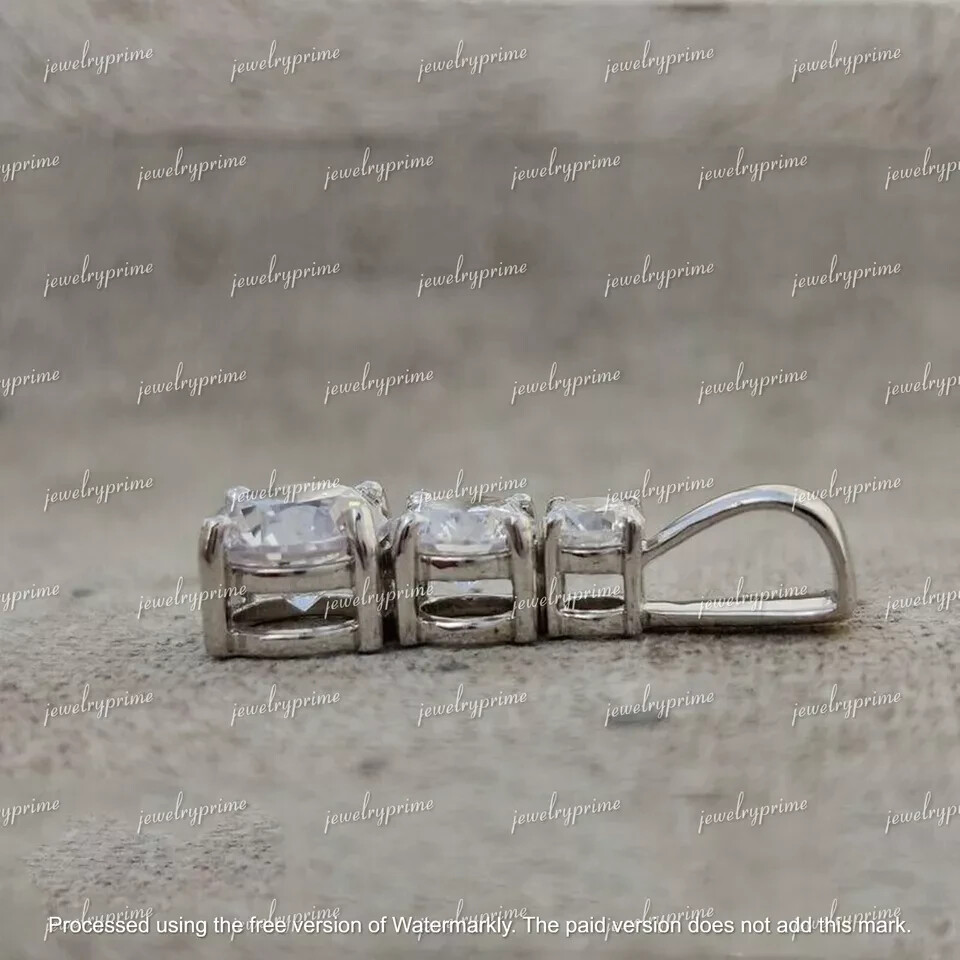 2.00Ct Lab Created White Diamond 3 Stone Pendant Women’s 14K White Gold Plated
