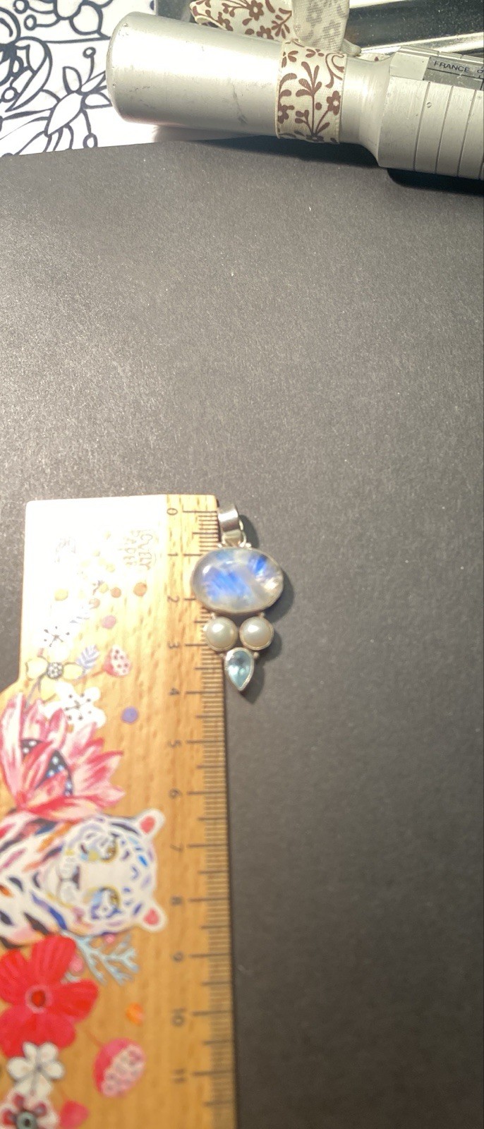 Moonstone, Aqumarine & Cultured Pearl Pendant 925 Silver 4cms Long 7 Grams